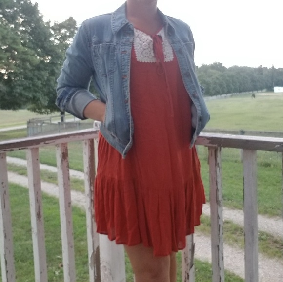 LAST 1! (M) Boho rust dress with crochet trim - Picture 5 of 6